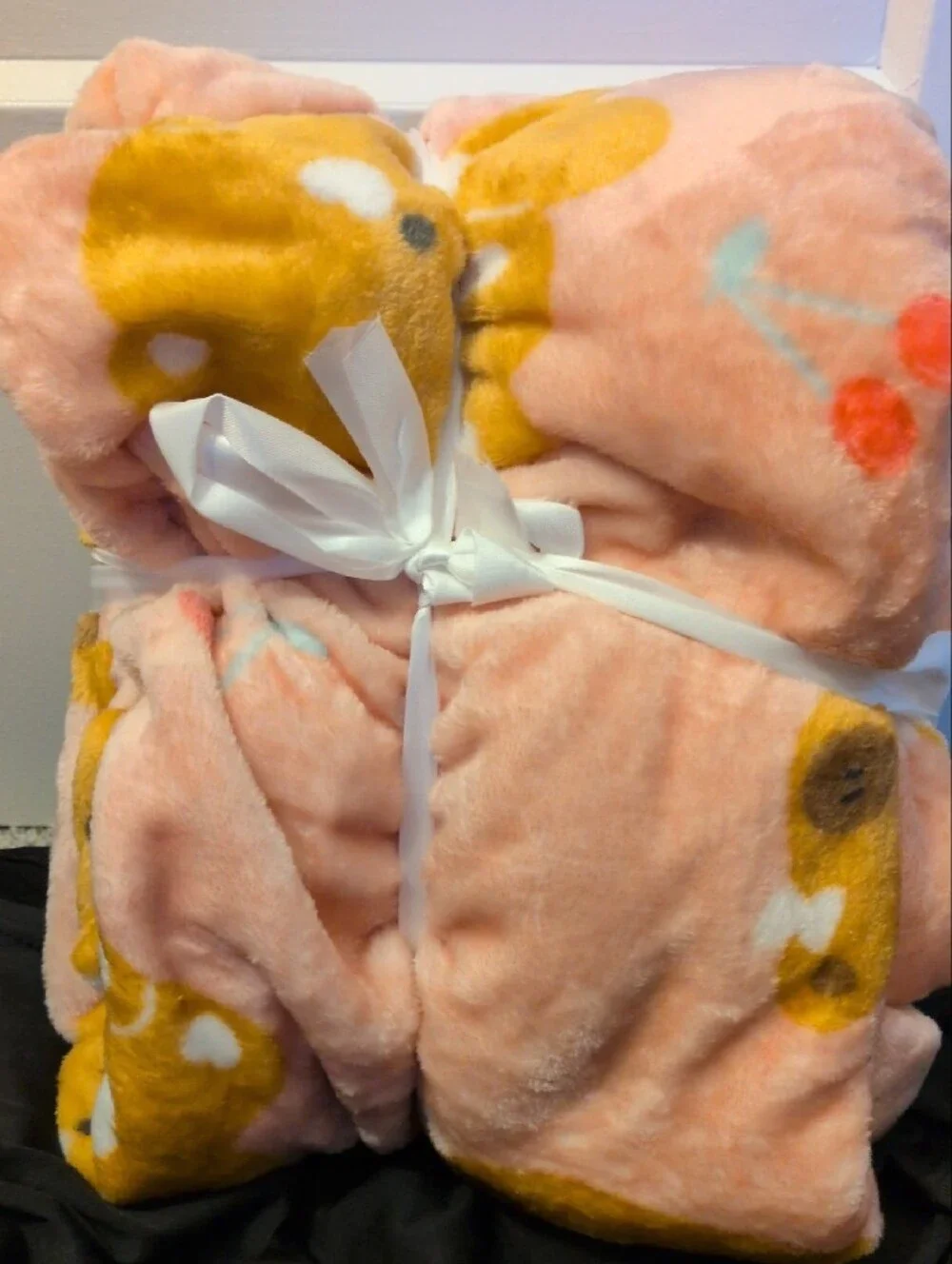 Bear Blanket Plush Throw - Pink and Mustard